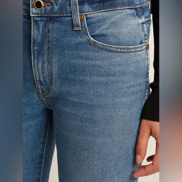 Khaite Alissa Crop Jeans Raw Hem Frayed Cotton Blend Blue Women's Size 28